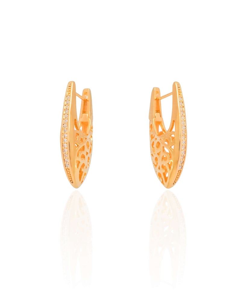 Brinco Argola Click Detalhada Cravejada Cristal 3.1 cm Banhado a Ouro 18K