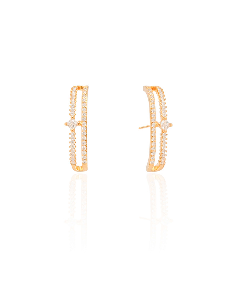 Ear Hook Cravejado Cristal 2.6 cm Banhado a Ouro 18K