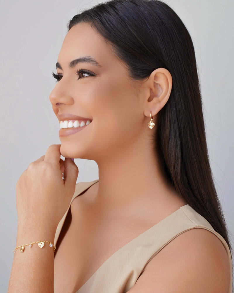 Pulseira Pontos de Luz Corações Texturizados Banhado a Ouro 18K