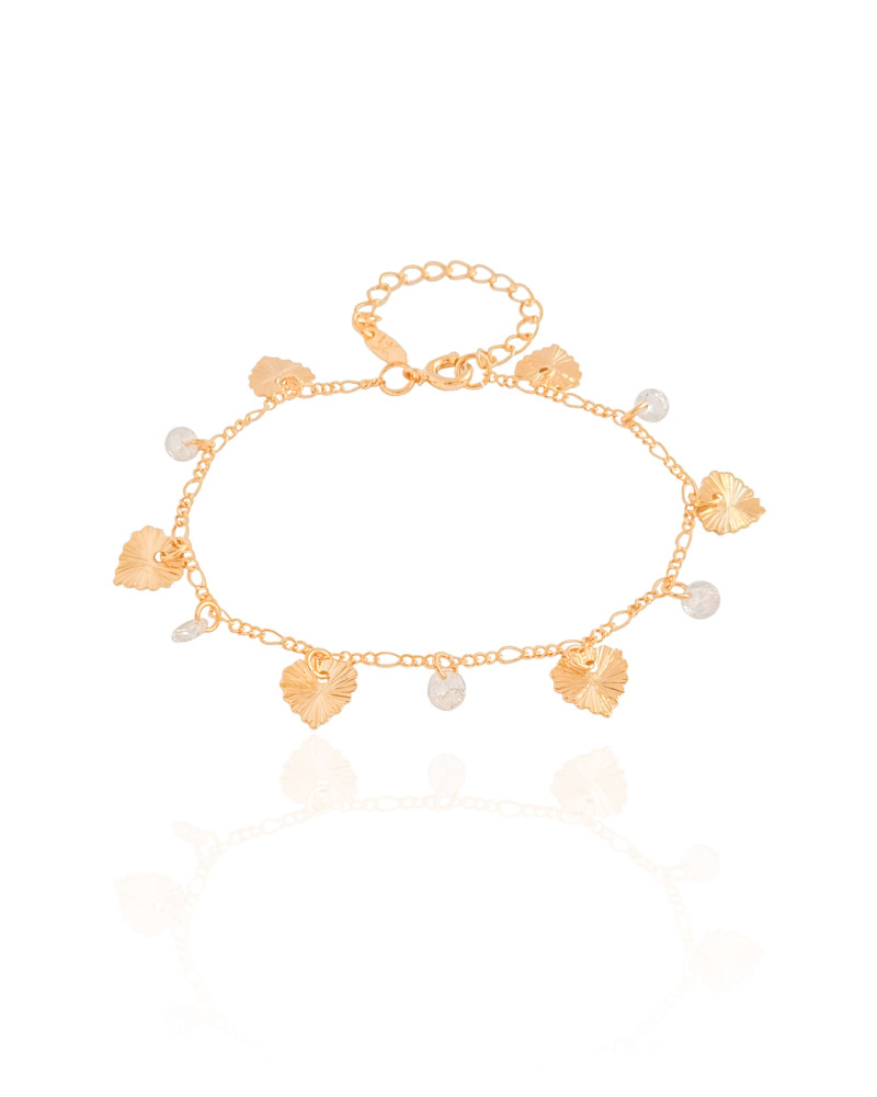 Pulseira Pontos de Luz Corações Texturizados Banhado a Ouro 18K