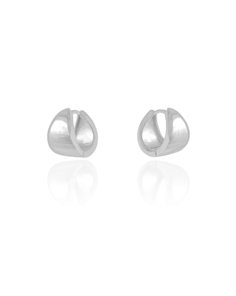 Brinco Argola Click Abaulada Lisa 1.5 cm Ródio Branco