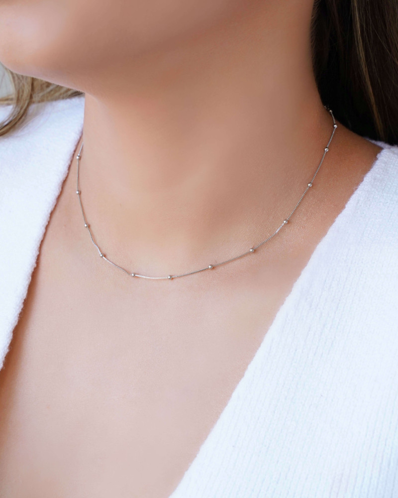 Choker Veneziana Bolinhas 2 mm Ródio Branco