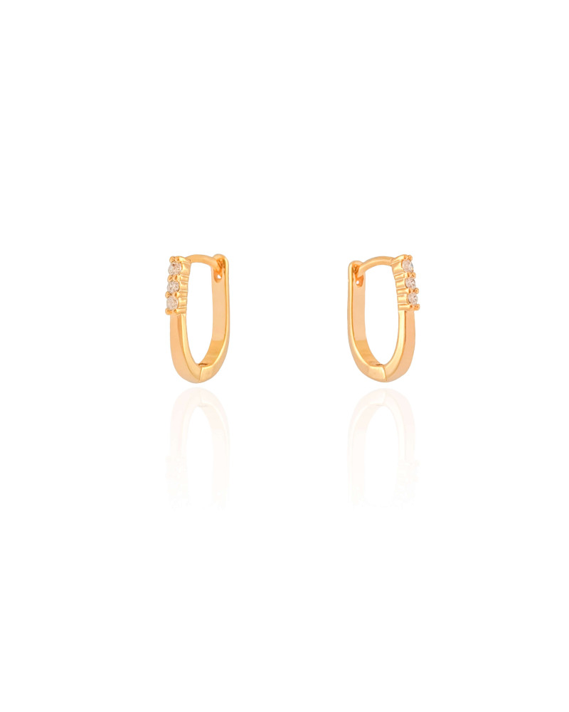 Brinco Argola Click em U Cravejado Cristal 1.5 cm Banhado a Ouro 18K