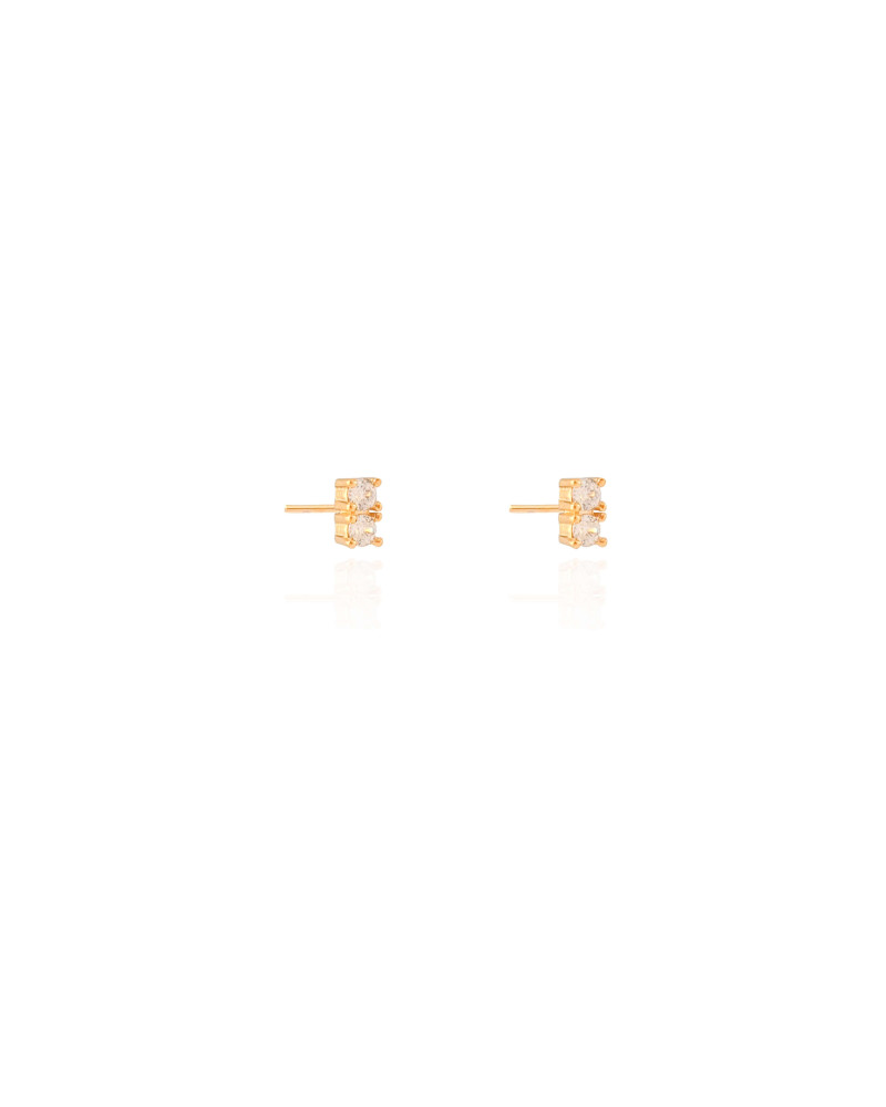 Brinco Ponto de Luz Duplo Banhado a Ouro 18K