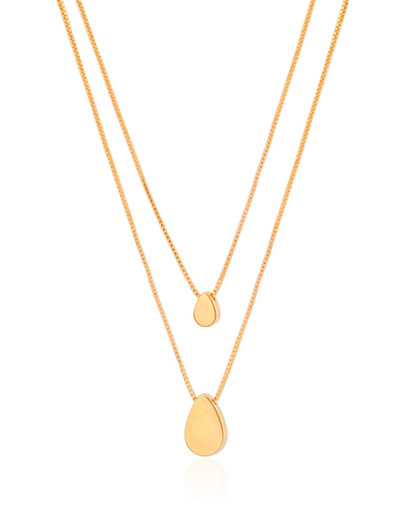 Gargantilha Dupla Veneziana Gotas Lisas Banhado a Ouro 18K