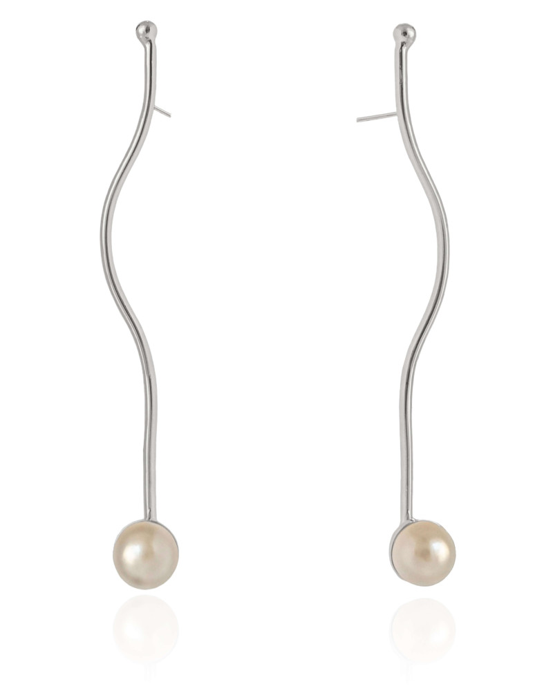 Brinco Palito Pérola 10 mm Ródio Branco