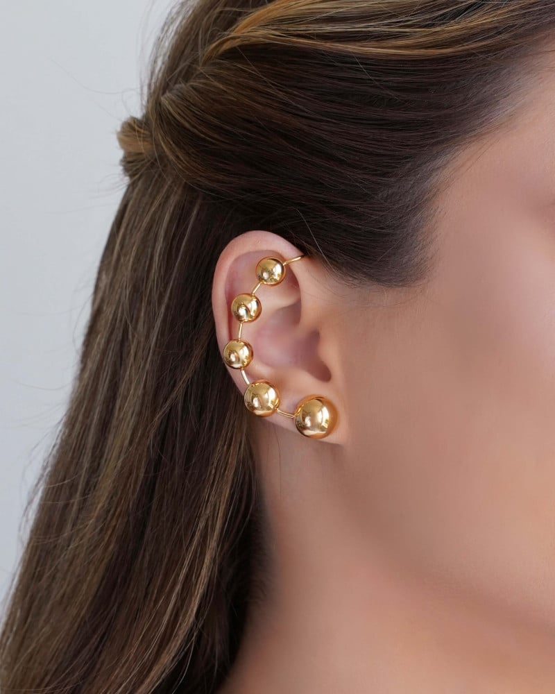 Ear Cuff Bolas Lisas Banhado a Ouro 18K