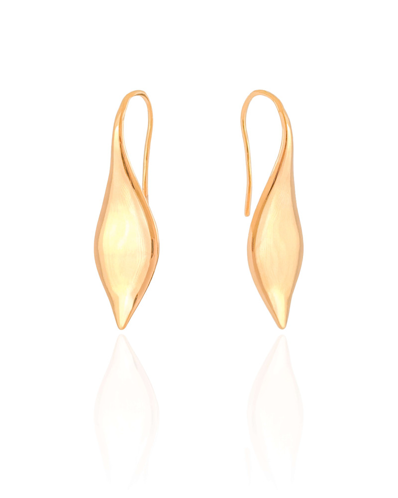 Brinco Folha Lisa Gancho Banhado a Ouro 18K