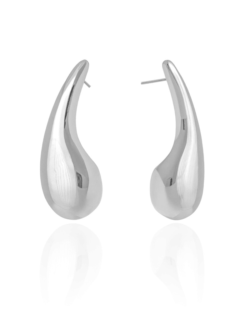 Brinco Gota Lisa 5.0 cm Ródio Branco