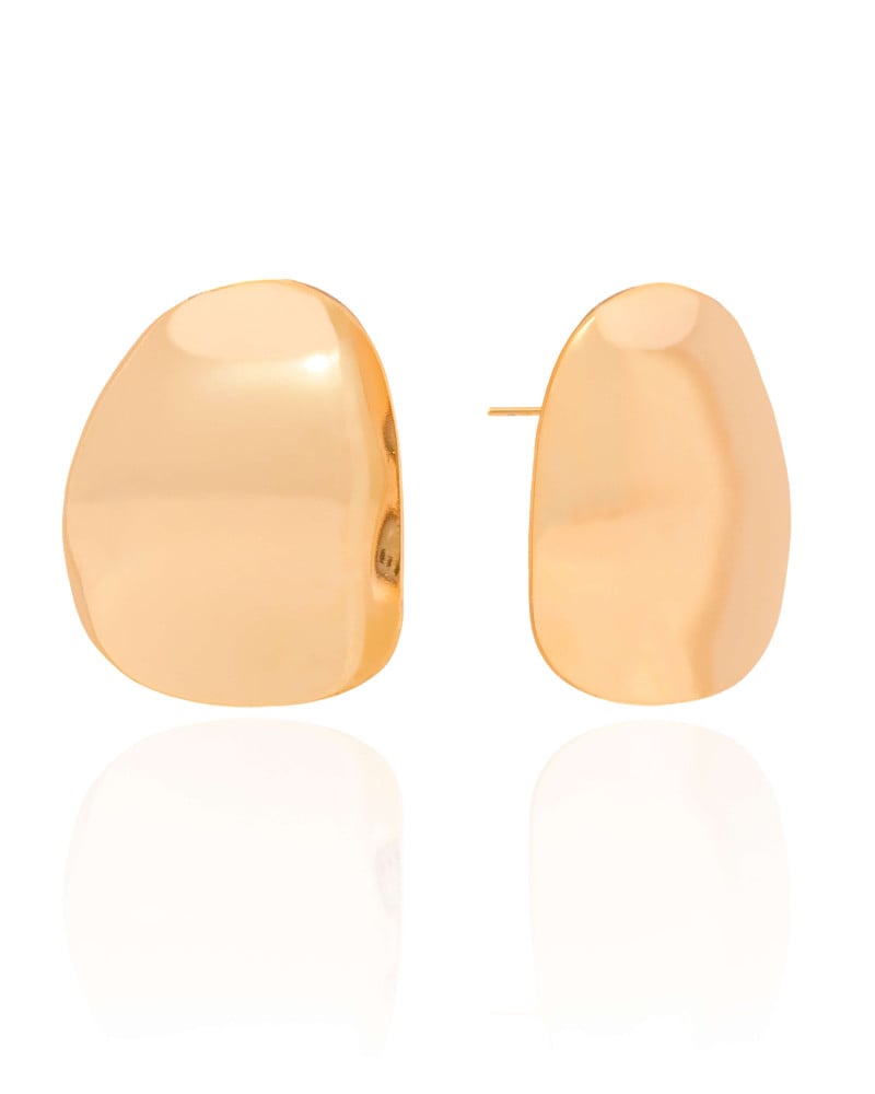 Brinco Oval Liso Amassado Banhado a Ouro 18K