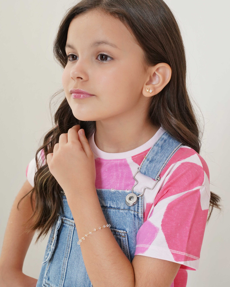 Brinco Infantil Cereja Coração Cristal Banhado a Ouro 18K