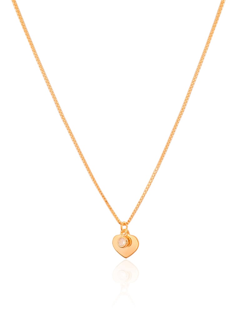 Gargantilha Infantil Veneziana Coração Ponto de Luz Cristal Banhado a Ouro 18K