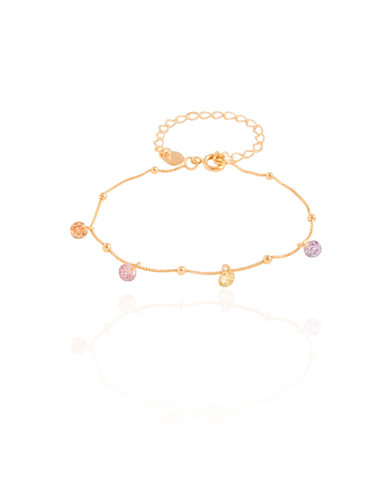Pulseira Infantil Pontos de Luz Coloridos Banhado a Ouro 18K