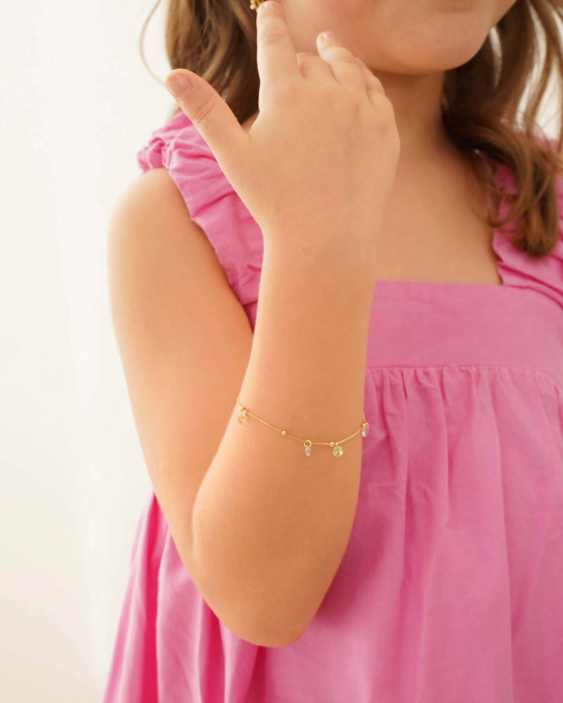 Pulseira Infantil Pontos de Luz Coloridos Banhado a Ouro 18K