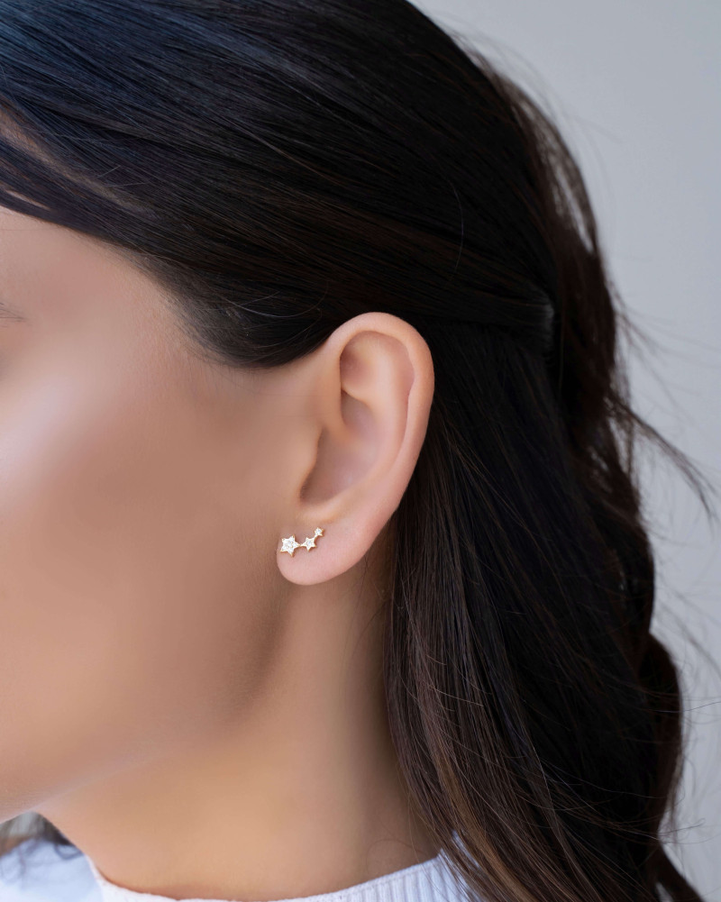 Ear Cuff Estrelas Cravejadas Cristal Banhado a Ouro 18K