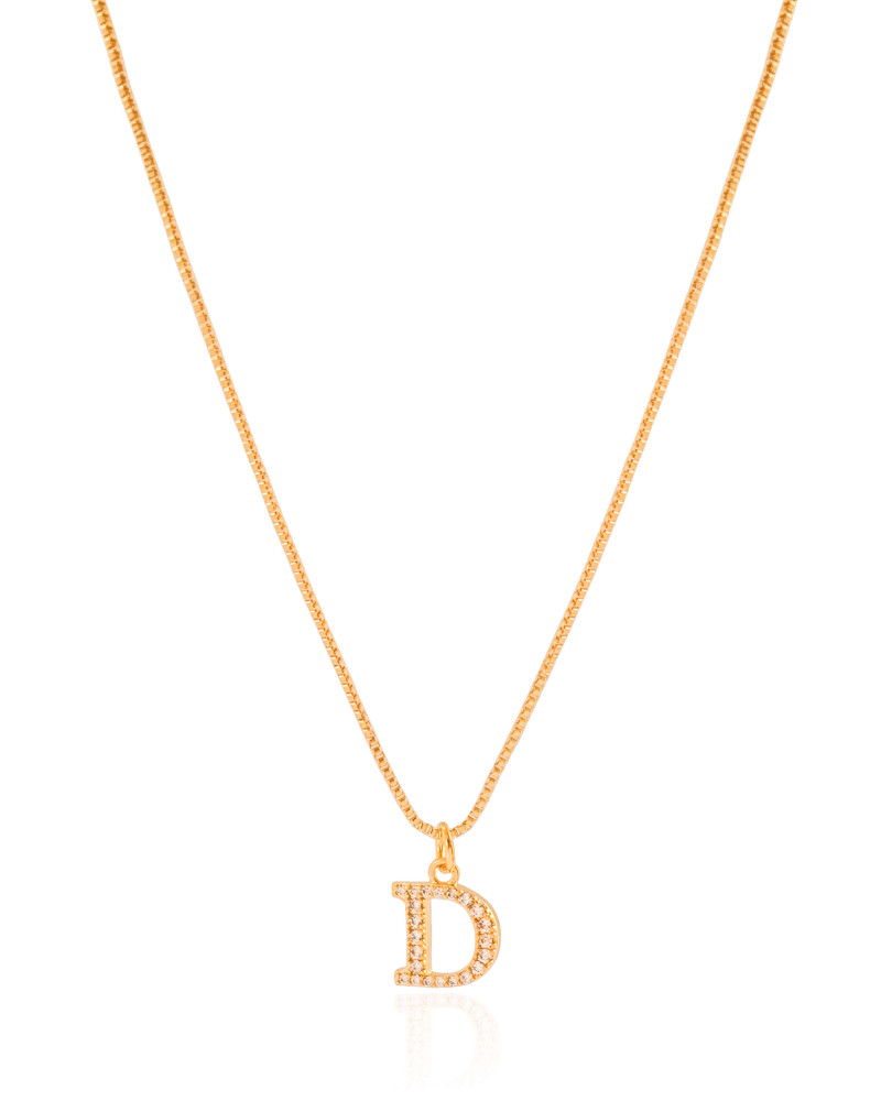 Gargantilha Veneziana Letra D Cravejada Cristal Banhado a Ouro 18K - 45 cm