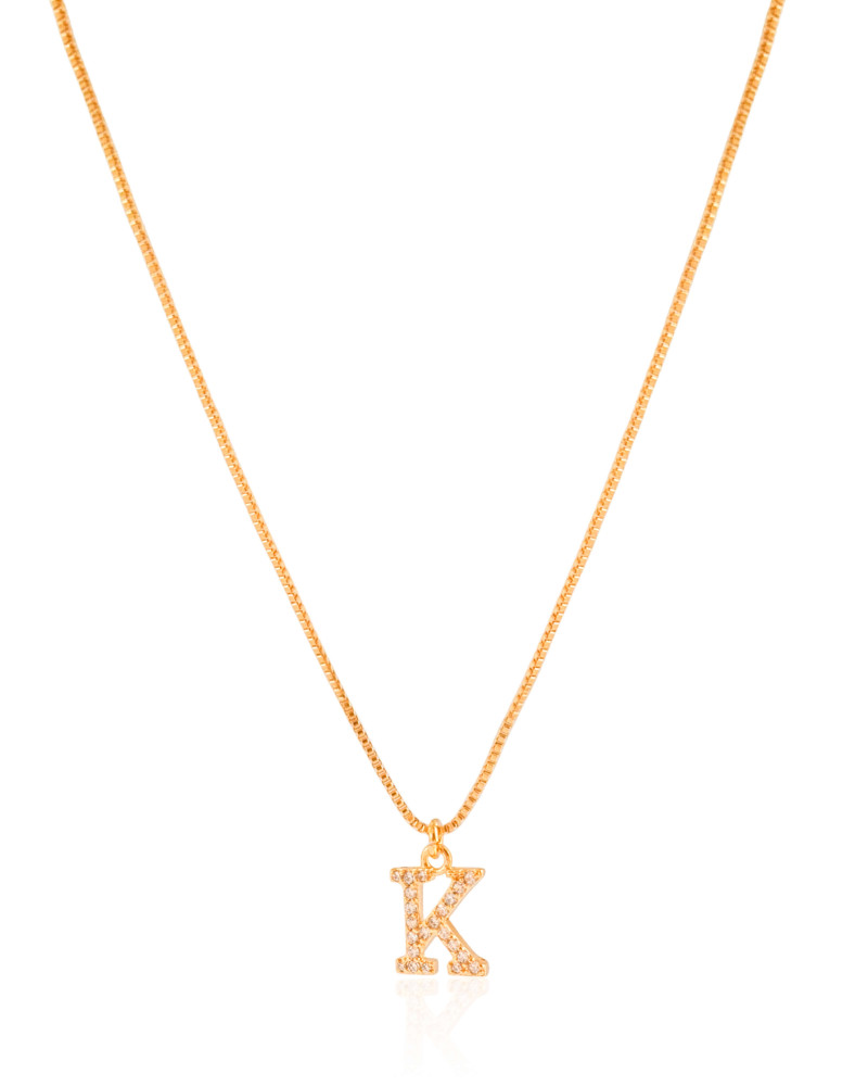 Gargantilha Veneziana Letra K Cravejada Cristal Banhado a Ouro 18K - 45 cm