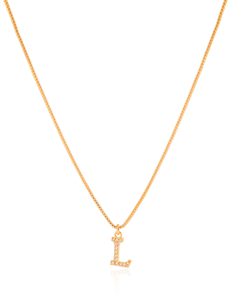 Gargantilha Veneziana Letra L Cravejada Cristal Banhado a Ouro 18K - 45 cm
