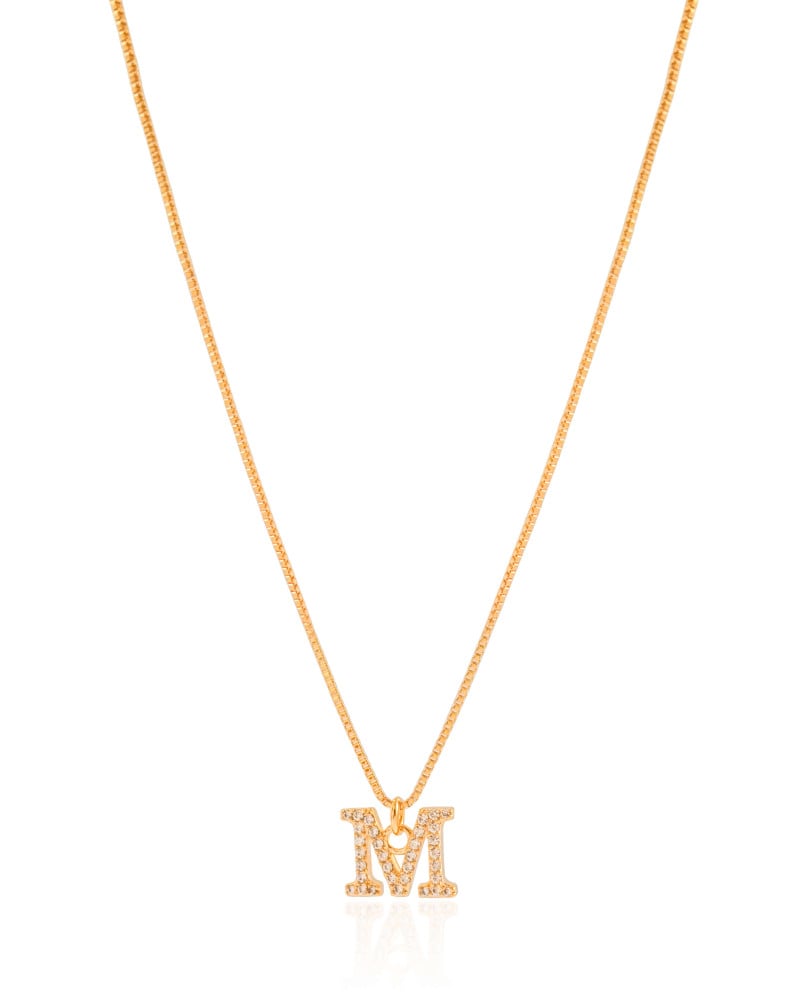 Gargantilha Veneziana Letra M Cravejada Cristal Banhado a Ouro 18K - 45 cm