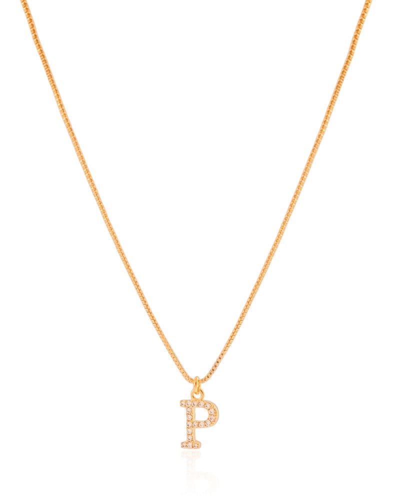 Gargantilha Veneziana Letra P Cravejada Cristal Banhado a Ouro 18K - 45 cm