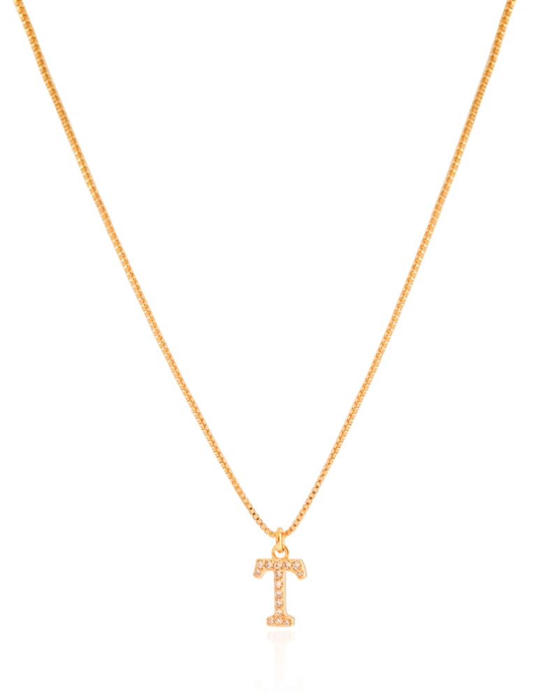 Gargantilha Veneziana Letra T Cravejada Cristal Banhado a Ouro 18K - 45 cm