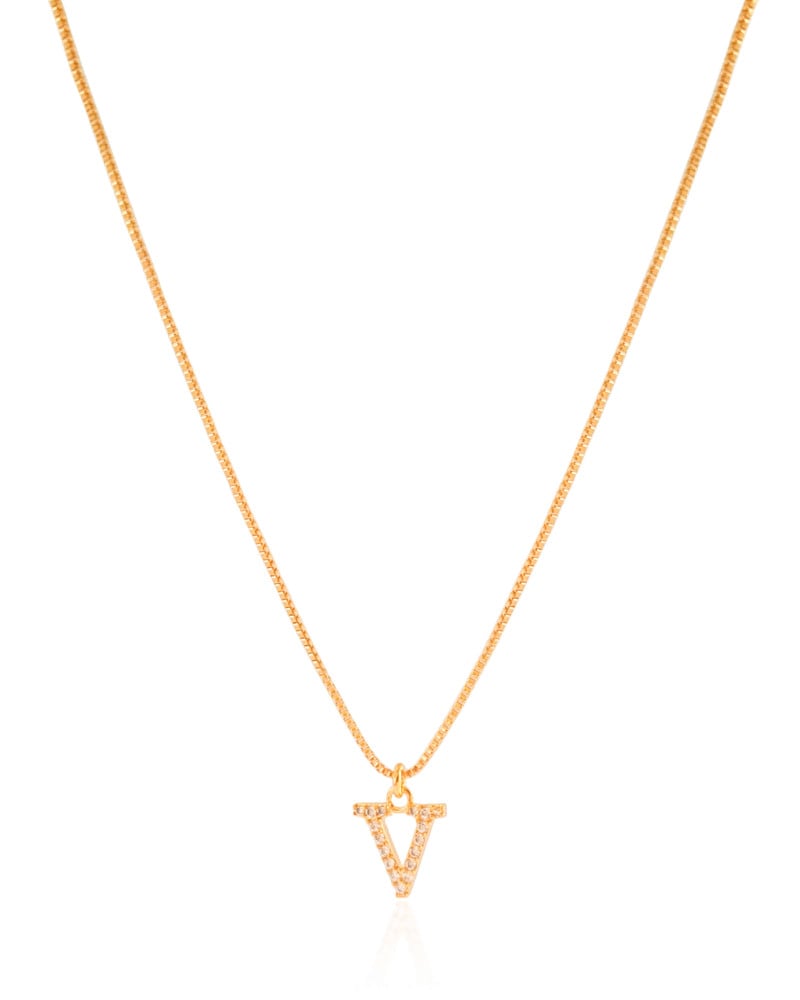Gargantilha Veneziana Letra V Cravejada Cristal Banhado a Ouro 18K - 45 cm