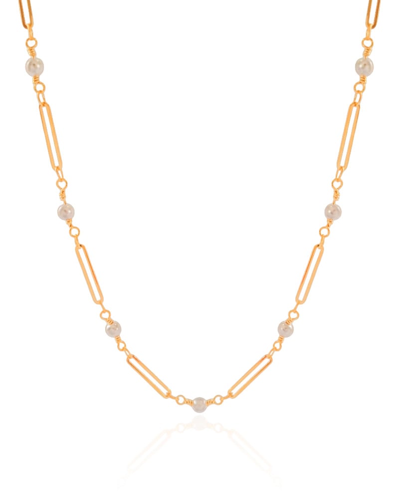 Choker Elos com Pérolas Banhado a Ouro 18K - 32 cm