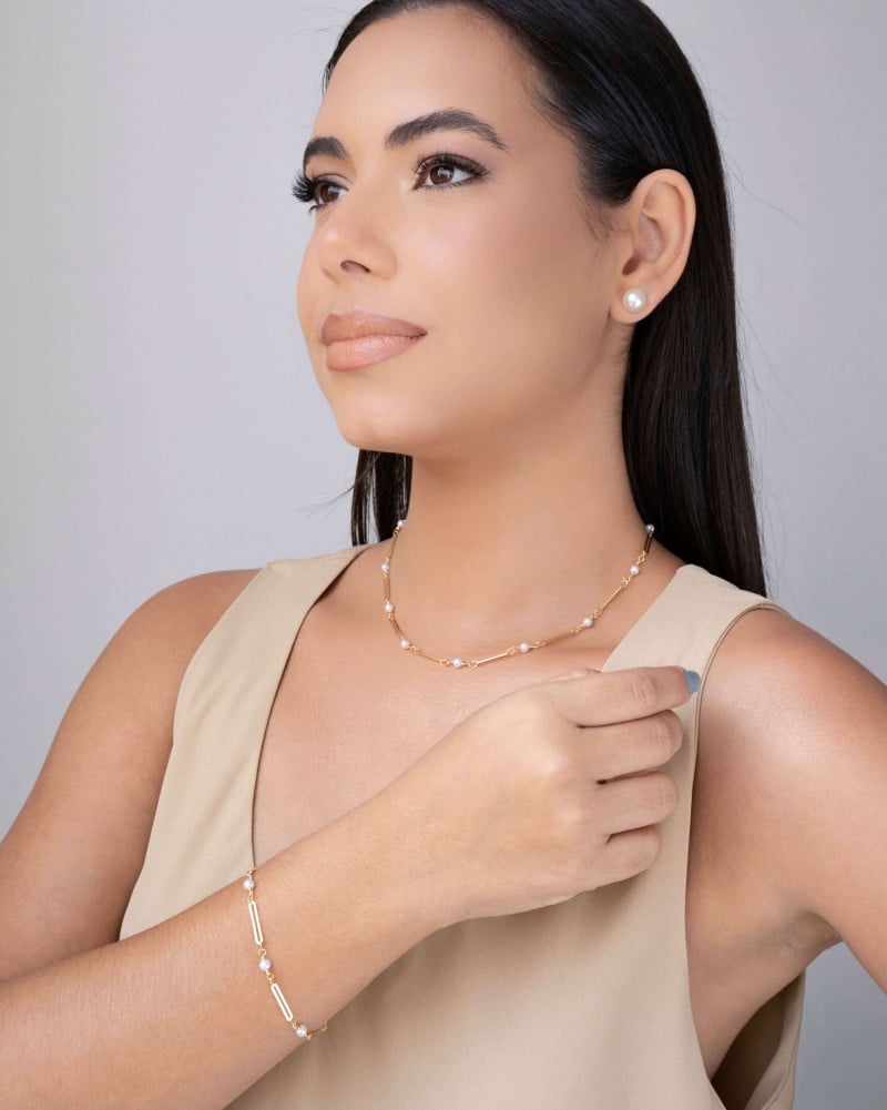 Choker Elos com Pérolas Banhado a Ouro 18K - 32 cm