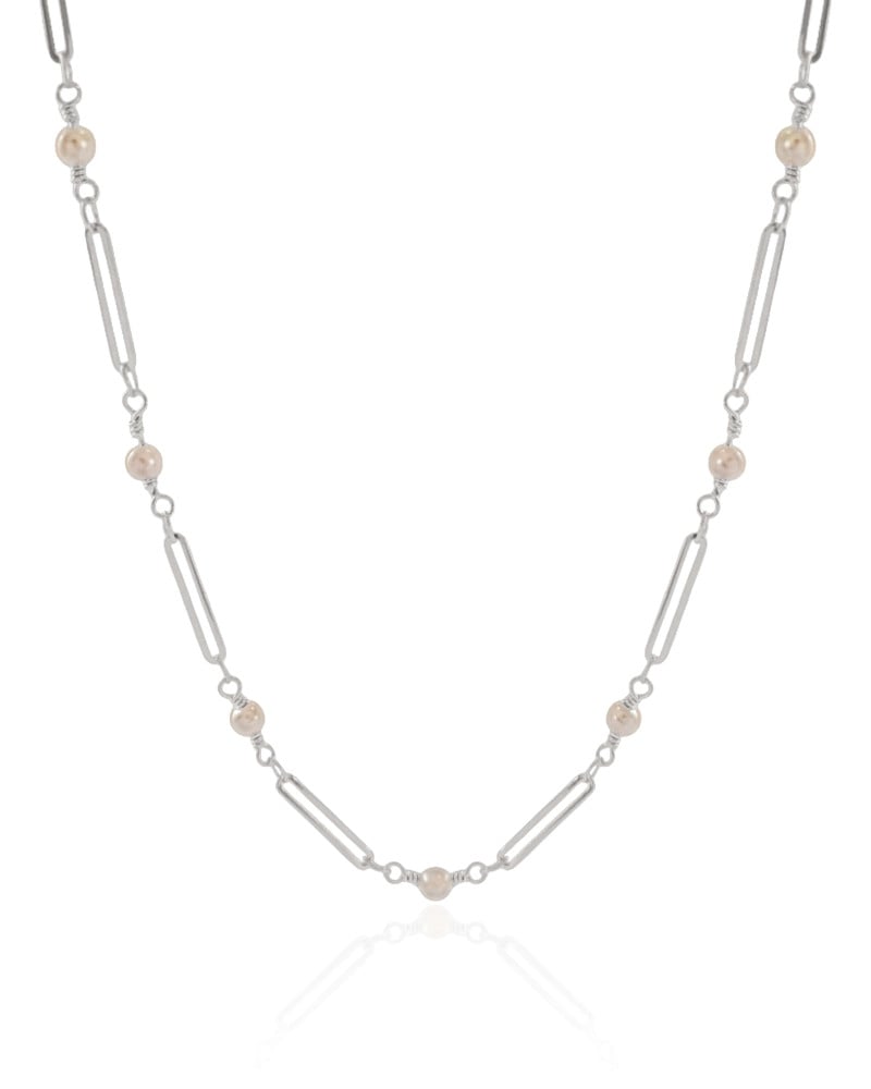 Choker Elos com Pérolas Ródio Branco - 32 cm