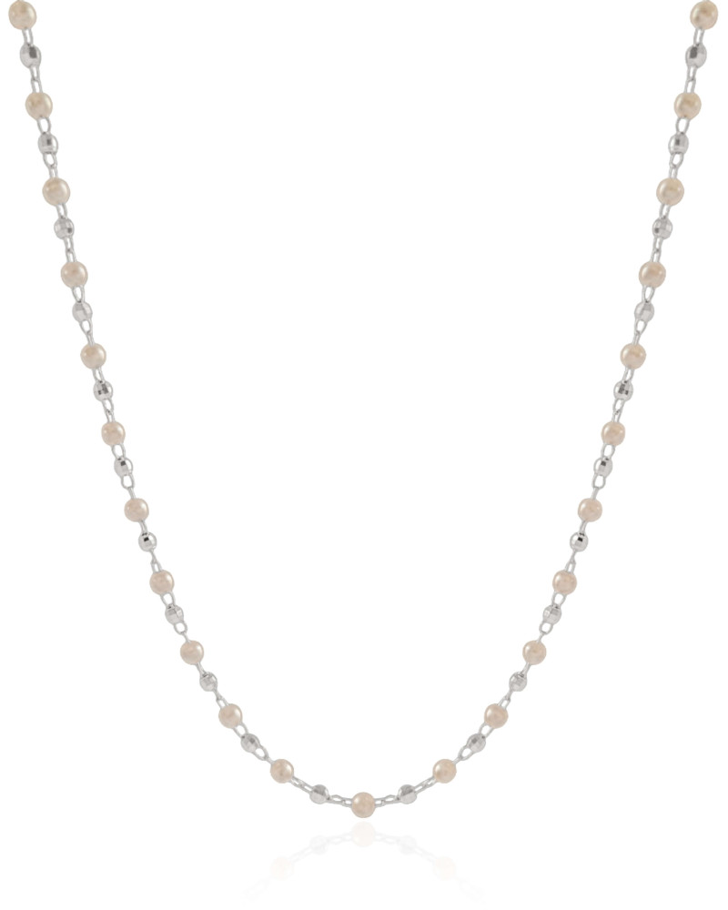 Gargantilha Pérolas Bolinhas Diamantadas Ródio Branco - 40 cm