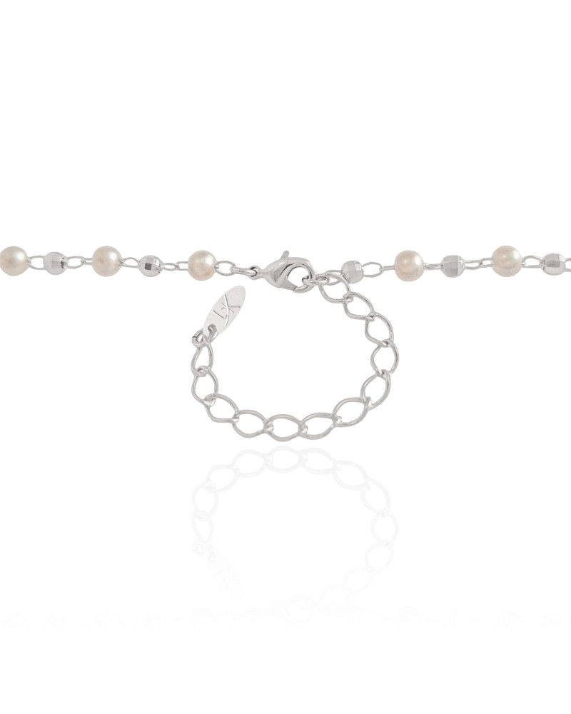 Gargantilha Pérolas Bolinhas Diamantadas Ródio Branco - 40 cm
