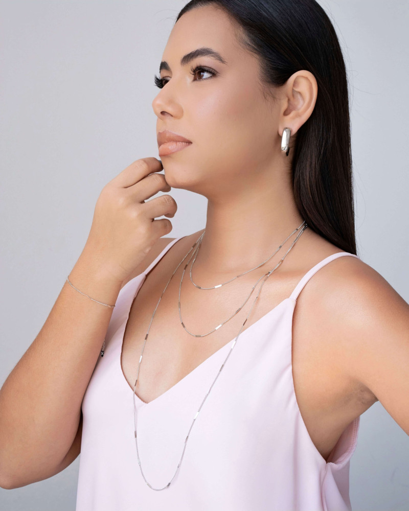 Choker Grumet Achatada Ródio Branco - 33 cm