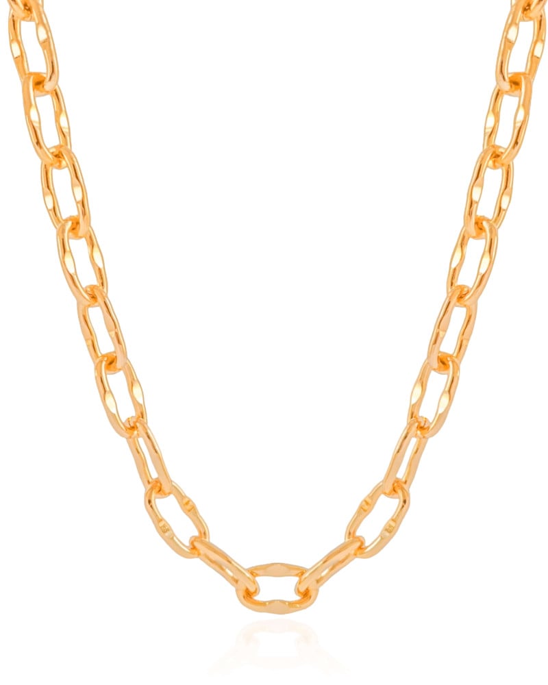 Gargantilha Elos Ovais Lisos Detalhados 12 mm Banhado a Ouro 18K - 45 cm