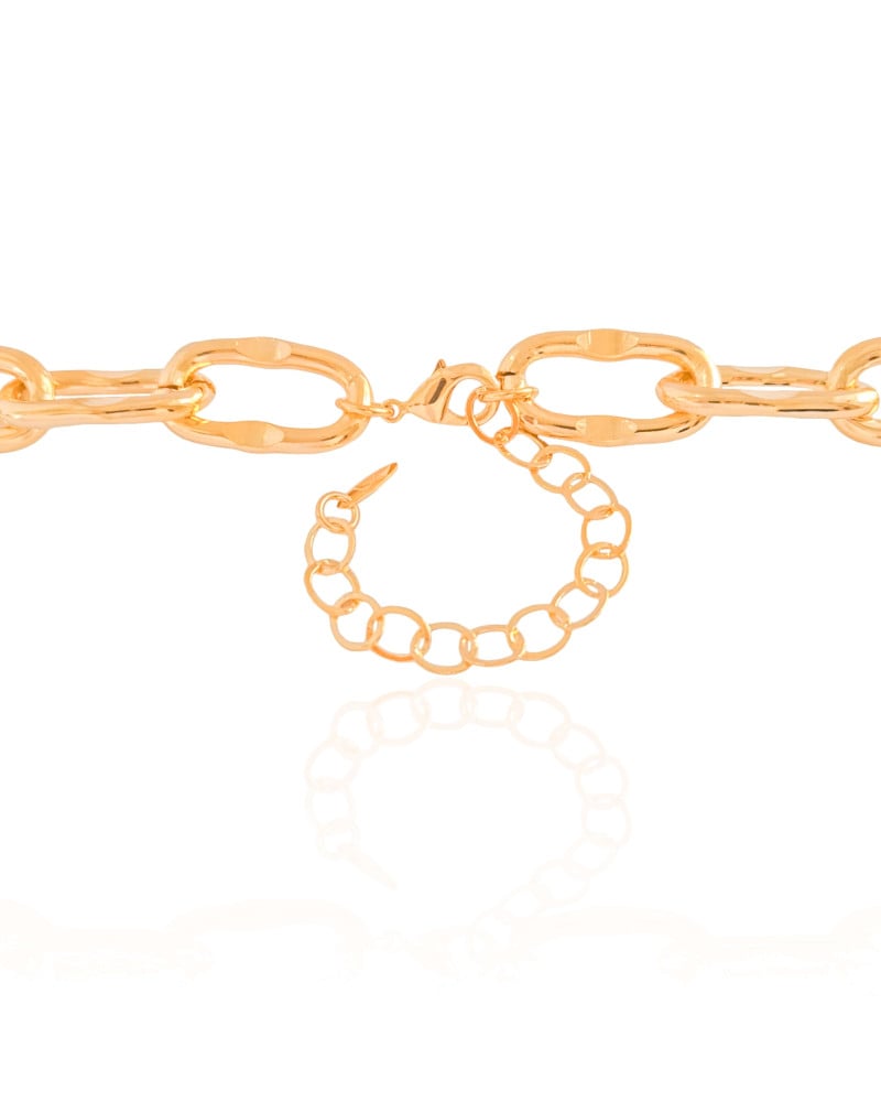 Gargantilha Elos Ovais Lisos Detalhados 12 mm Banhado a Ouro 18K - 45 cm