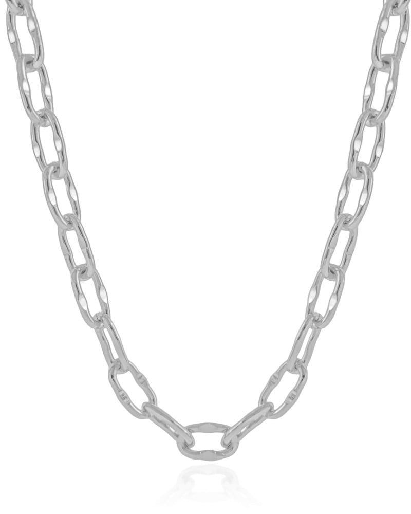 Gargantilha Elos Ovais Lisos Detalhados 12 mm Ródio Branco - 45 cm