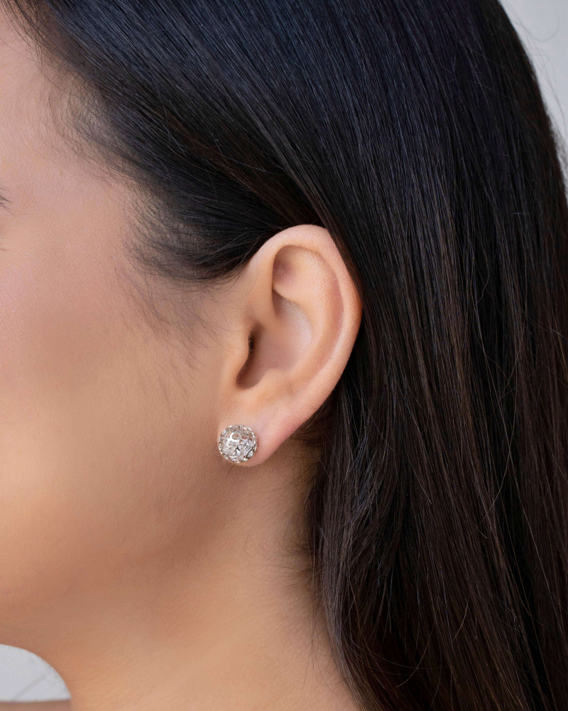 Brinco Bola Vazada Cristal 1.0 cm Ródio Branco