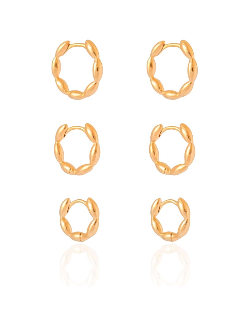 Trio de Argolas Gomos Lisos Banhado a Ouro 18K