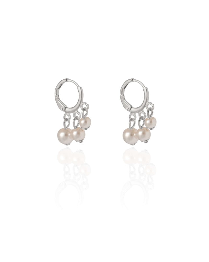 Brinco Argola Click Pérolas 2.3 cm Ródio Branco