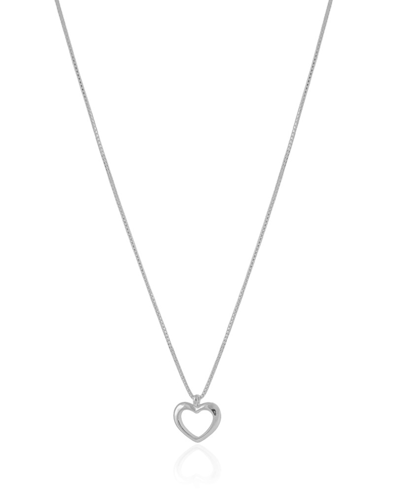 Gargantilha Veneziana Coração Vazado Ródio Branco - 45 cm