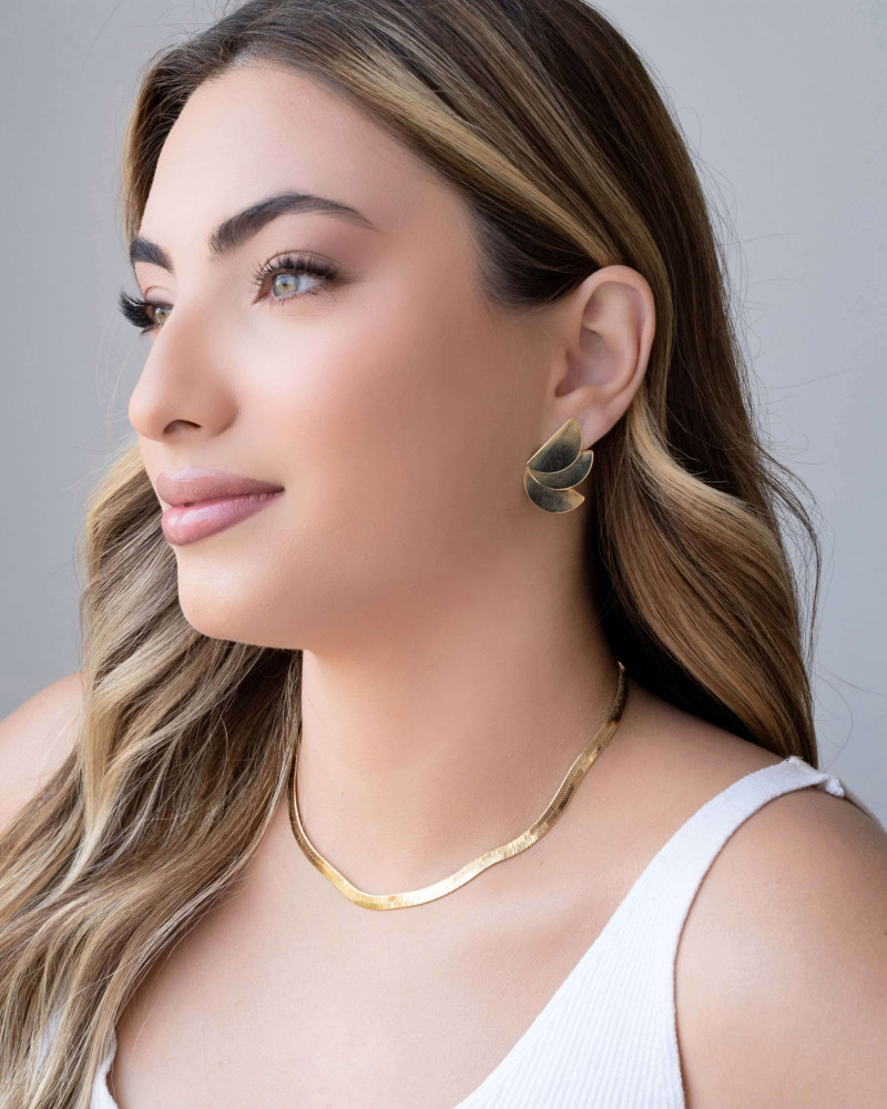 Brinco Leque Liso 3.0 cm Banhado a Ouro 18K