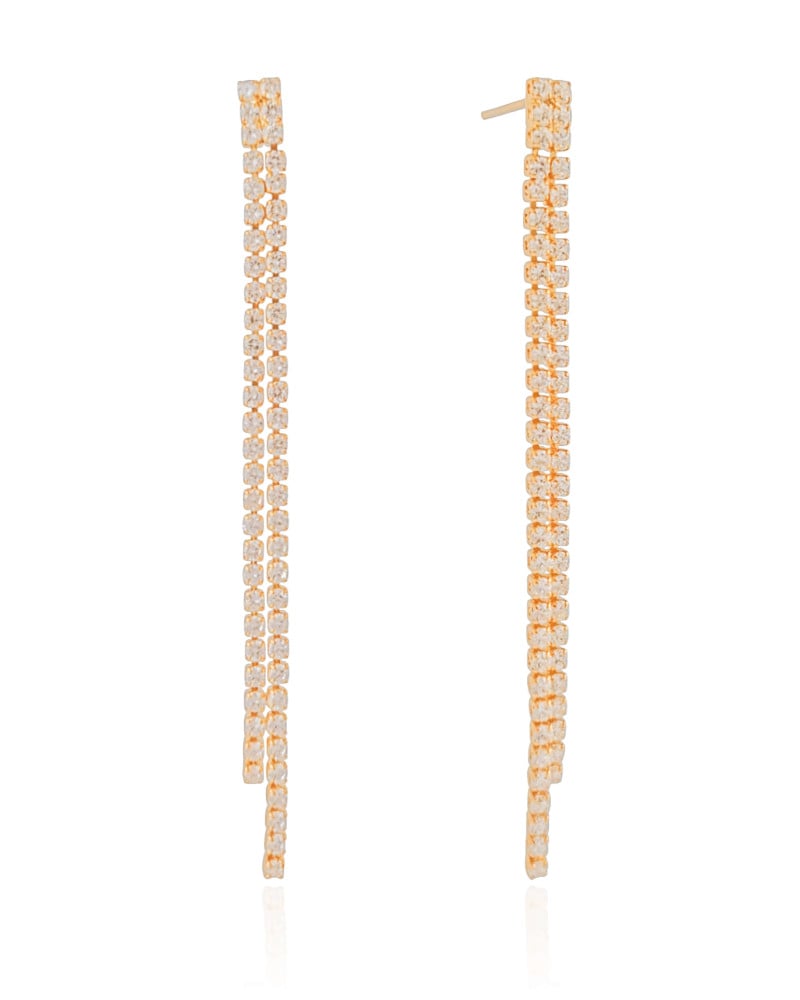 Brinco Franja Riviera Cristal 7.8 cm Banhado a Ouro 18K