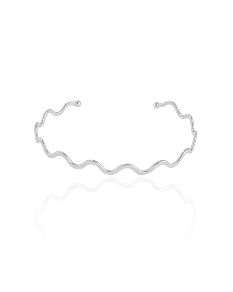 Bracelete Ondas Liso Ródio Branco