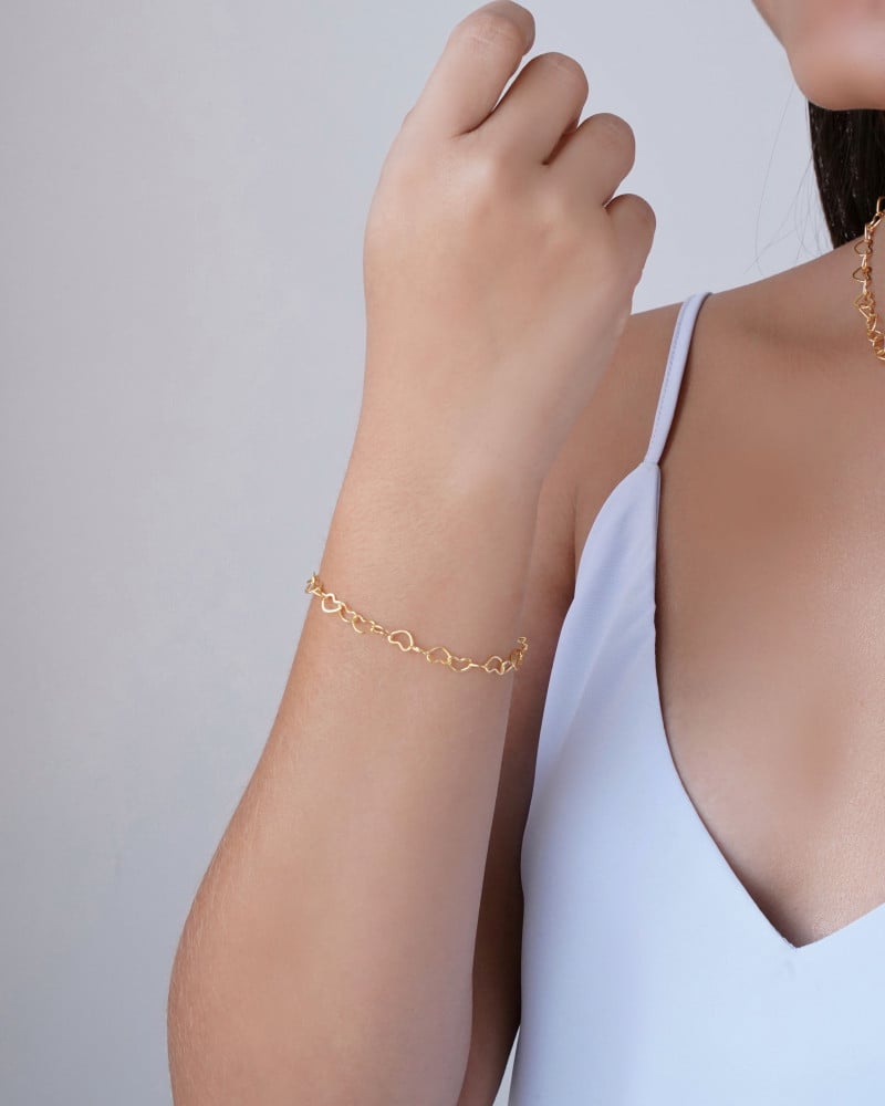 Pulseira Corações Vazados 5 mm Banhado a Ouro 18K