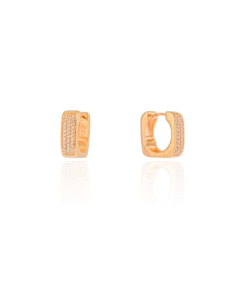 Brinco Argola Quadrada Cravejado Cristal 1.4 cm Banhado a Ouro 18K
