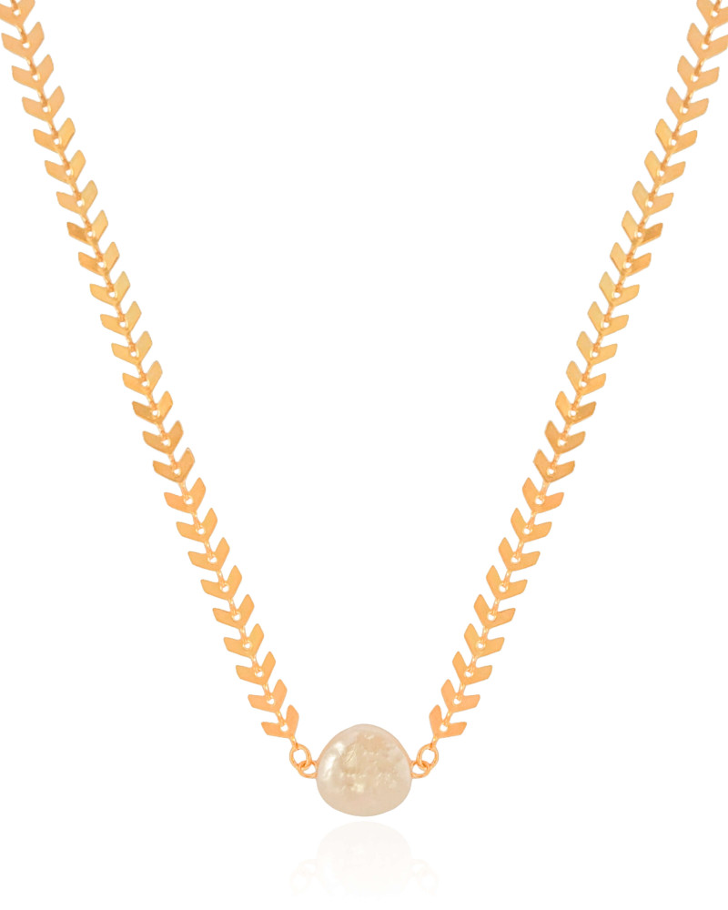 Gargantilha Escamas com Madrepérola 14 mm Banhado a Ouro 18K - 40 cm