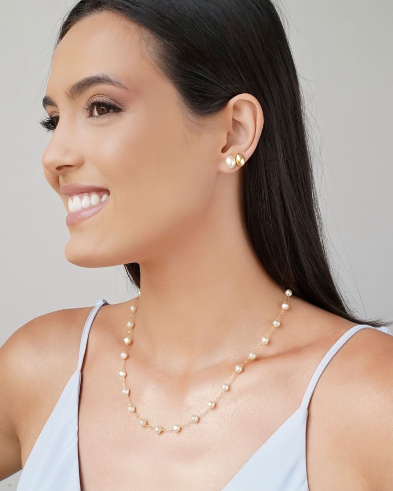 Brinco Oval Pérola 1.0 cm Banhado a Ouro 18K