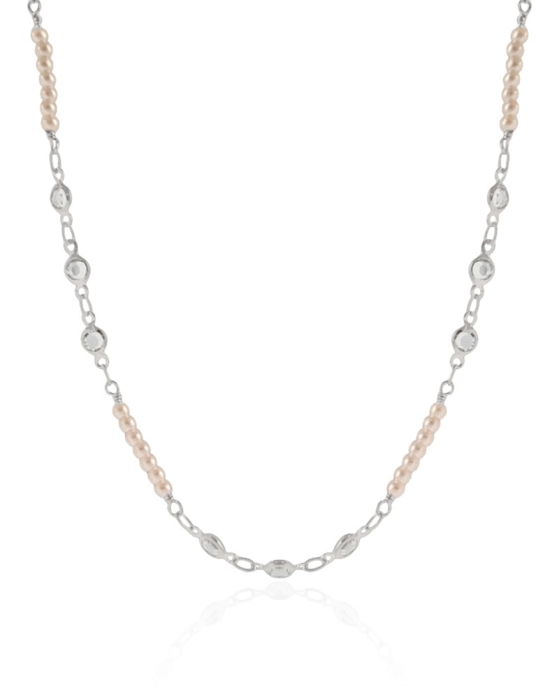 Choker Pérolas Pontos de Luz Cristal Ródio Branco