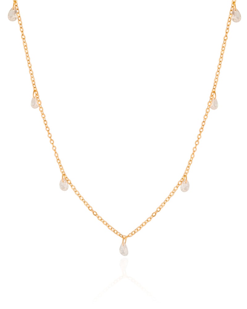 Choker Elos Gotas Cristais Banhado a Ouro 18K