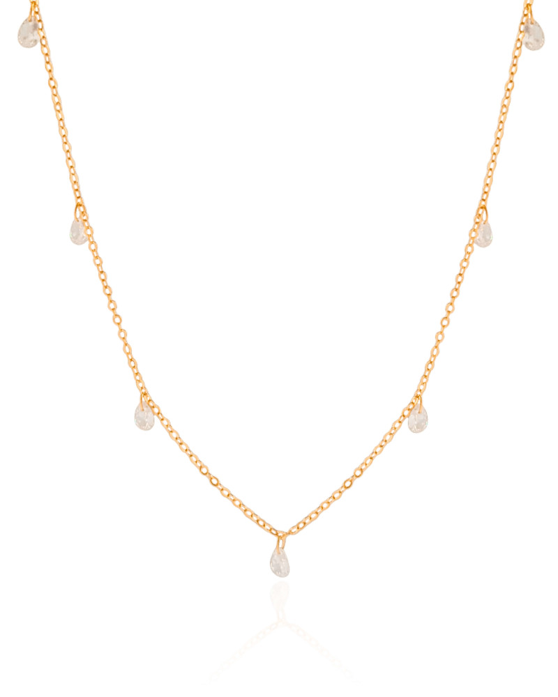Choker Elos Gotas Cristais Banhado a Ouro 18K