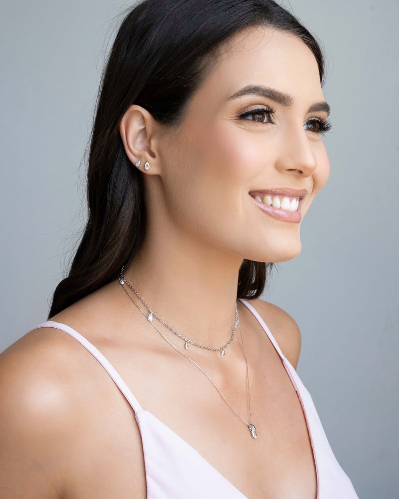 Choker Elos Gotas Cristais Ródio Branco